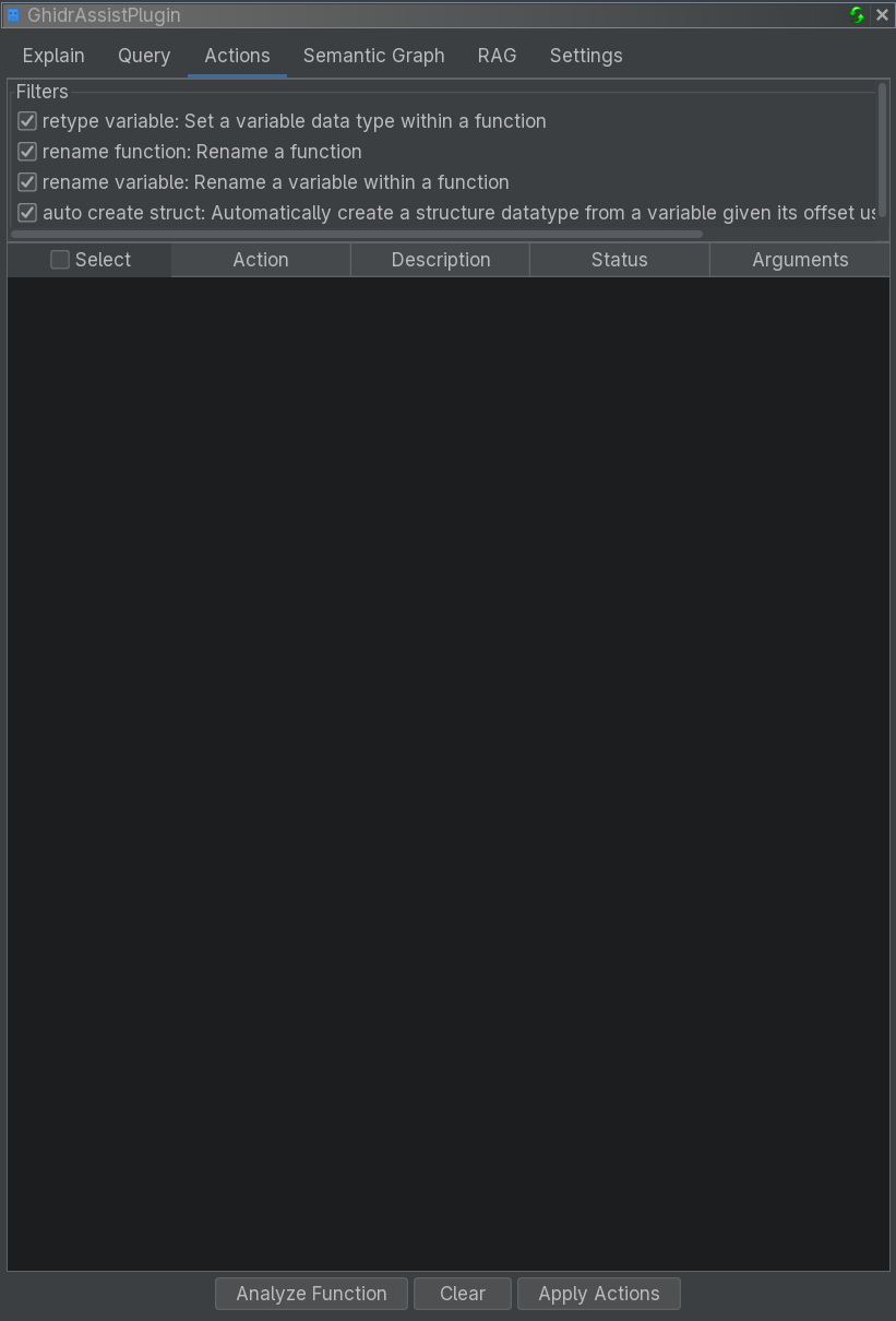 Actions Tab Interface